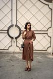  Avianna Dress - Đầm sơ mi chấm bi nâu D188 