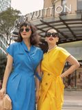  Celia Dress - Đầm xanh dương chéo vạt thắt lưng eo D104 