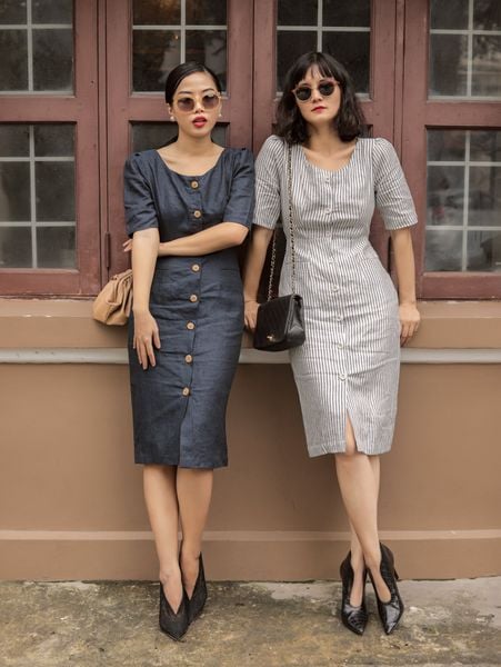  Đầm linen nút 2 túi D116 