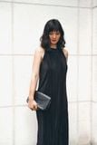  Gracelynn Dress - Đầm dập ly đen cổ bèo D157 
