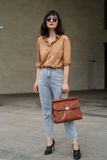  Juliet Shirt - Áo sơ mi da lộn vàng đồng A42 