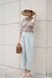  Jessie Shirt - Áo hoa vàng tím cổ bèo A33 