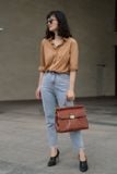  Juliet Shirt - Áo sơ mi da lộn vàng đồng A42 
