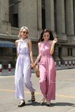  Jumpsuit yếm cột dây - D673 Hồng 