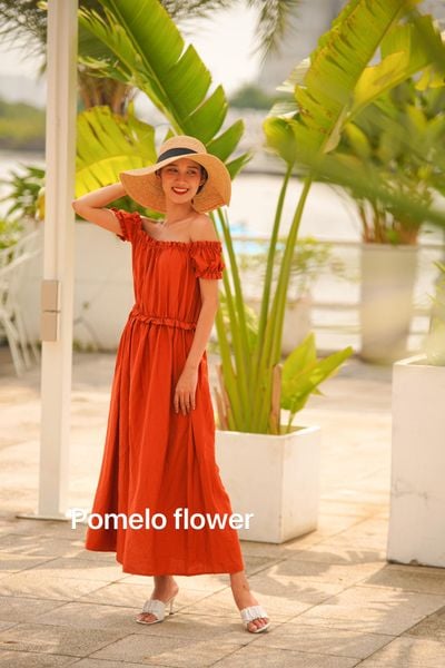  Adelyn Dress - Đầm trễ vai Đũi tơ ngắn tay D75 