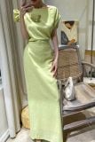  Zinnia Dress - Đầm Linen Lệch Vai Hoa Hồng D989 