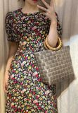  Amari Dress - Đầm hoa nền đen nhấn eo D155 