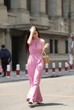  Jumpsuit yếm cột dây - D673 Hồng 