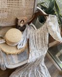  Jamie Dress - Đầm trễ vai xô lụa nền trắng hoa nâu - D619 