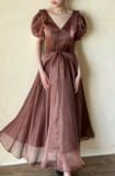  Helena Dress - Đầm Hoa Hồng Tay Phồng Q1013 