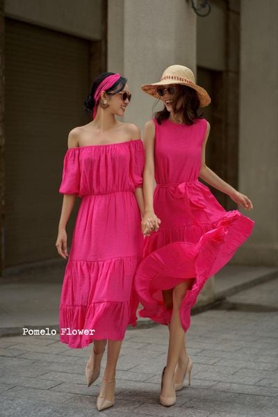  Gracie Dress - Đầm xô lụa sát nách hồng D054 