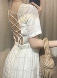  Kali Dress - Đầm linen hở lưng thắt dây D106 