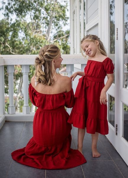 Elle Dress - Đầm trễ vai xô lụa trẻ em B17 