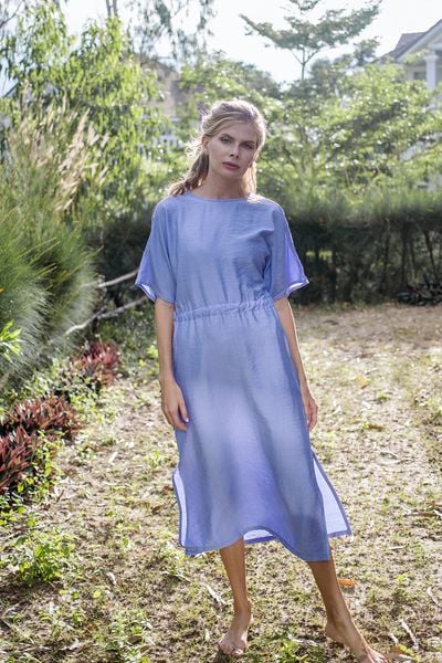 Coraline Dress  - Đầm xanh suông thắt eo có tay (Mẹ) D009 