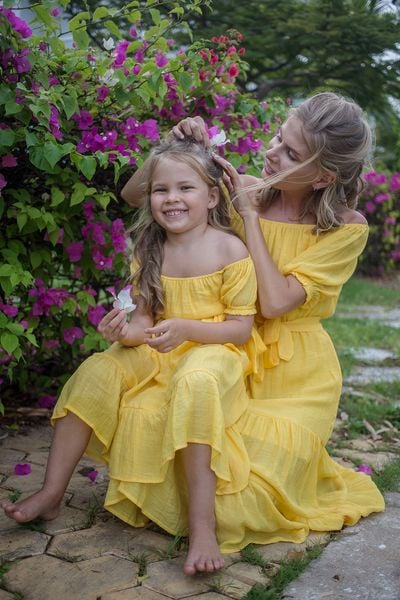  Elle Dress - Đầm trễ vai xô lụa trẻ em B17 