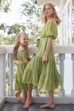  Elle Dress - Đầm trễ vai xô lụa trẻ em B17 