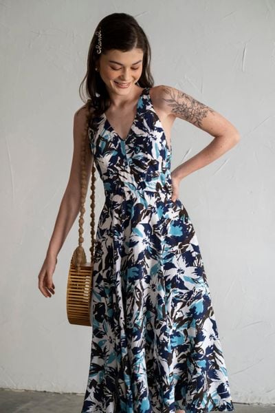  Hanna Dress - Đầm hoạ tiết sát nách, cổ v dáng xòe - D017 