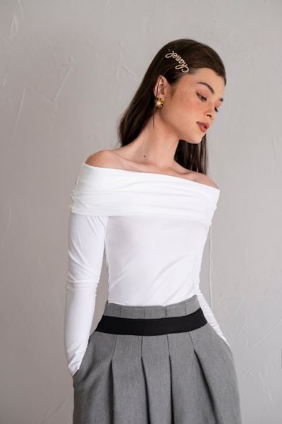  Lena Shirt - Áo trễ vai trắng dài tay A39 