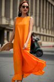  Harlow Dress - Đầm xô lụa sát nách cam D51 