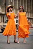  Harlow Dress - Đầm xô lụa trễ vai cam D63 