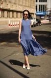  Angela Dress - Đầm xô lụa sát nách xanh biển D45 