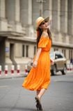  Harlow Dress - Đầm xô lụa trễ vai cam D63 
