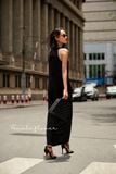  Gracelynn Dress - Đầm dập ly đen cổ bèo D157 