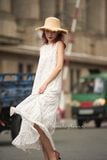  Blakely Dress - Đầm sát nách nền trắng in bông nâu  - D609 