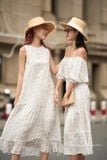  Blakely Dress - Đầm sát nách nền trắng in bông nâu  - D609 