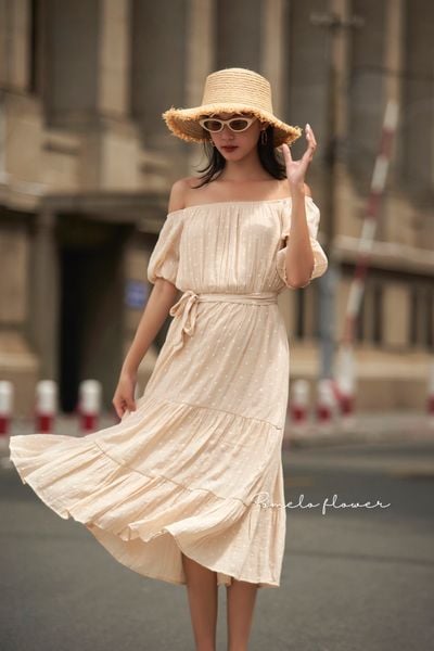 Hayley Dress - Đầm xô lụa trễ vai chấm bi - D612 