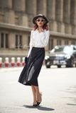  Chân váy xòe linen đen xếp li một bên C30 
