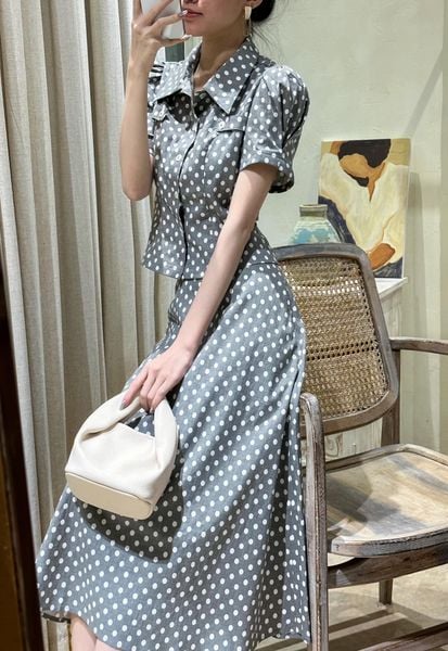  Kalina Set - Set Áo Tay Phồng Và Chân Váy Chấm Bi 
