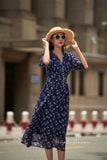  Melina Dress - Đầm voan in hoa có cúc - D01 