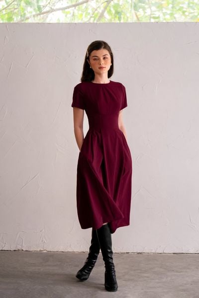  Bordeaux victoria dress - Đầm chữ A tay ngắn - POQ79 