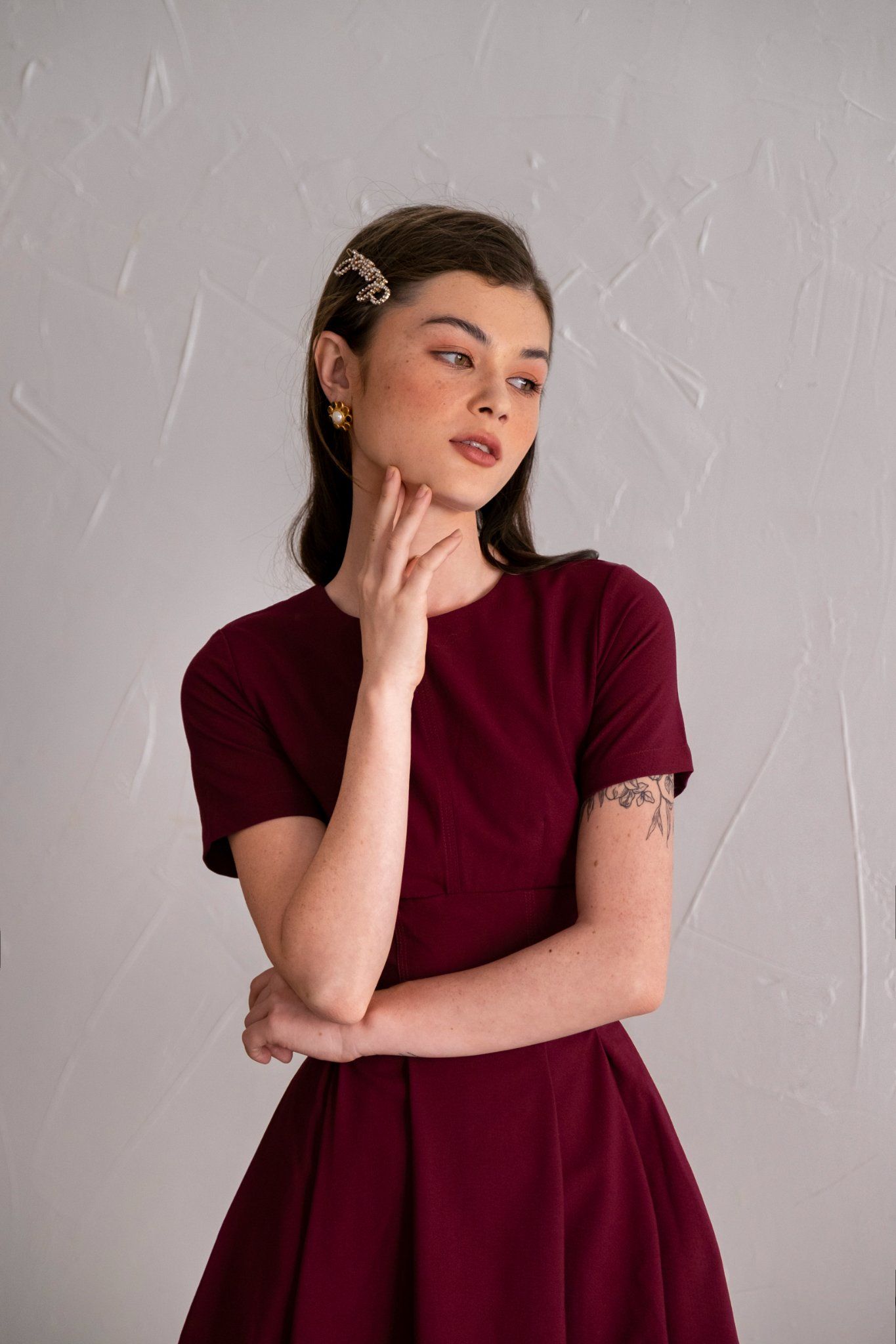  Bordeaux victoria dress - Đầm chữ A tay ngắn - POQ79 