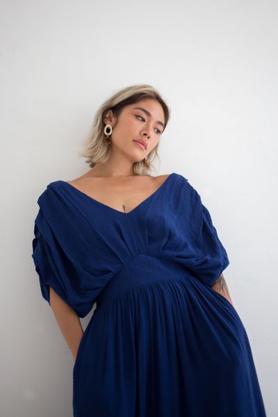  Fez Dress - Đầm xô lụa xếp ly vai D318 