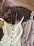  Skye Dress - Đầm linen caro 2 dây cổ tim có cúc -D337 D338 