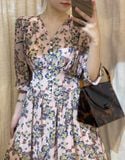  Melina Dress - Đầm voan in hoa có cúc - D01 