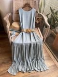  Angela Dress - Đầm xô lụa sát nách xanh biển D45 