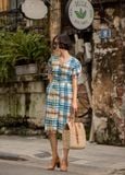  Bristol Dress - Đầm linen kẻ nhiều màu cổ tim tay phồng - Linen 1960 D373 