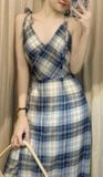  Adriana Dress - Đầm 2 dây caro chéo vạt  D968 