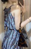  Đầm cổ yếm cột 3 tầng - in hoa D676 