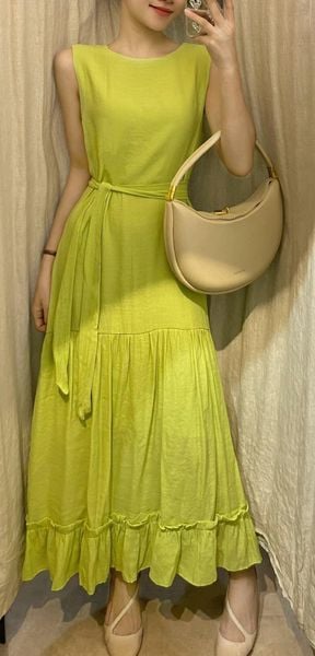  Ana Dress - Đầm xô lụa sát nách xanh lá D46 