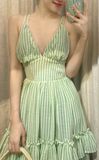  Carlie Dress - Đầm maxi 2 dây 3 tầng trắng sọc xanh D719 