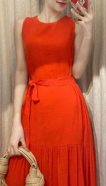  Macie Dress - Đầm xô lụa sát nách đỏ D48 