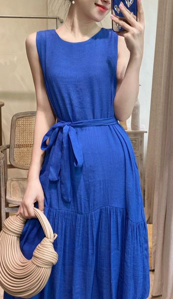  Angela Dress - Đầm xô lụa sát nách xanh biển D45 