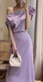  Zinnia Dress - Đầm Linen Lệch Vai Hoa Hồng D989 