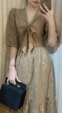  Briella Dress - Đầm nâu thắt nơ trước ngực D150 