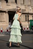  Carlie Dress - Đầm maxi 2 dây 3 tầng trắng sọc xanh D719 
