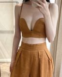  Alana Set -Set bra cup ngực nâu và quần ống rộng nâu S27 